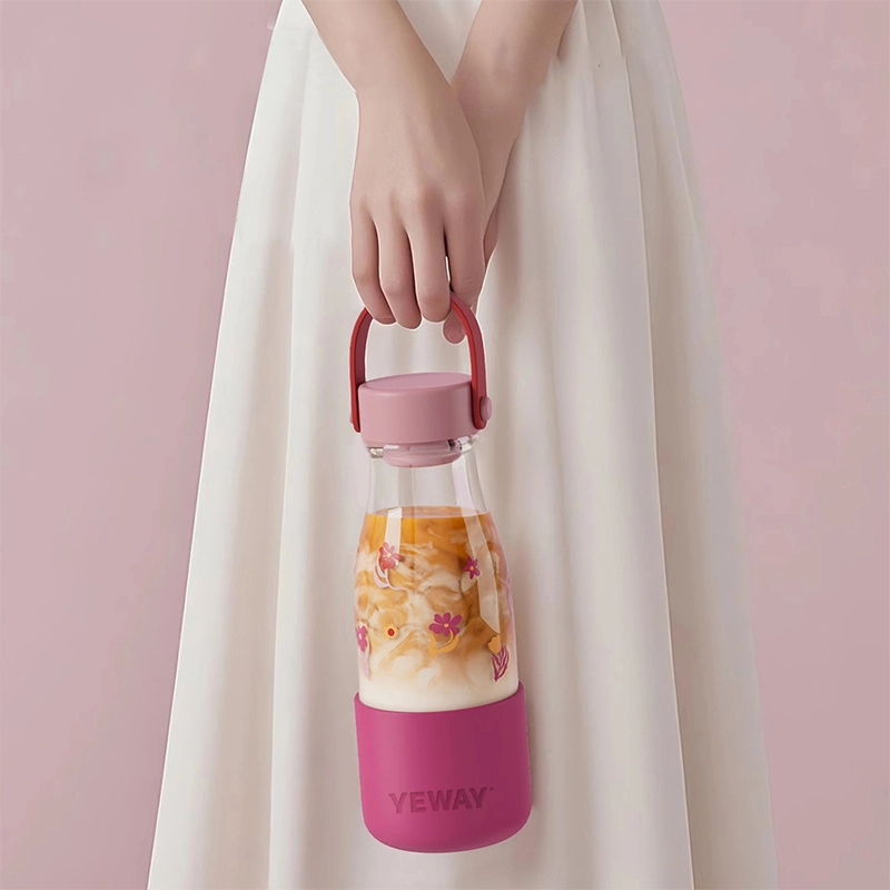 reusable glass water bottles  with handle and sleeve
